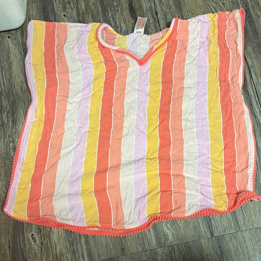 Cat & Jack Girls' Striped Swim Coverup - Coral, Yellow & White